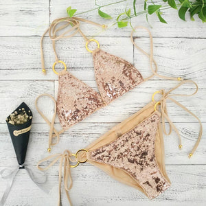 Golden Swimsuit With Push up Bra