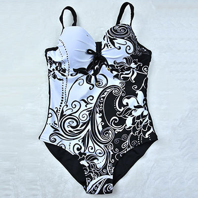 White Floral Printed & Sexy One Piece Swimsuit
